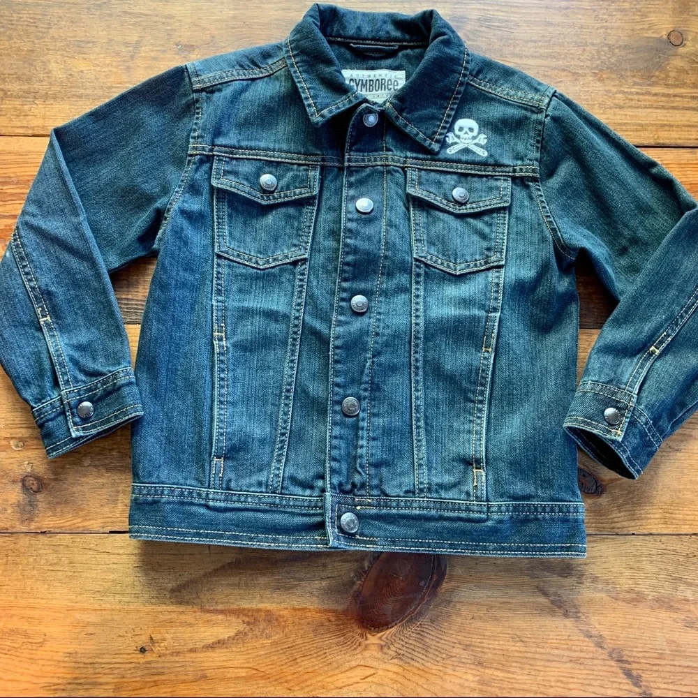 GYMBOREE Denim Jacket Embroidered Skull & Crossbones Cotton Small NEW